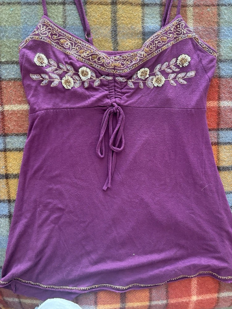Forever 21 Y2K Beaded Purple Tank Top Size Small Women's