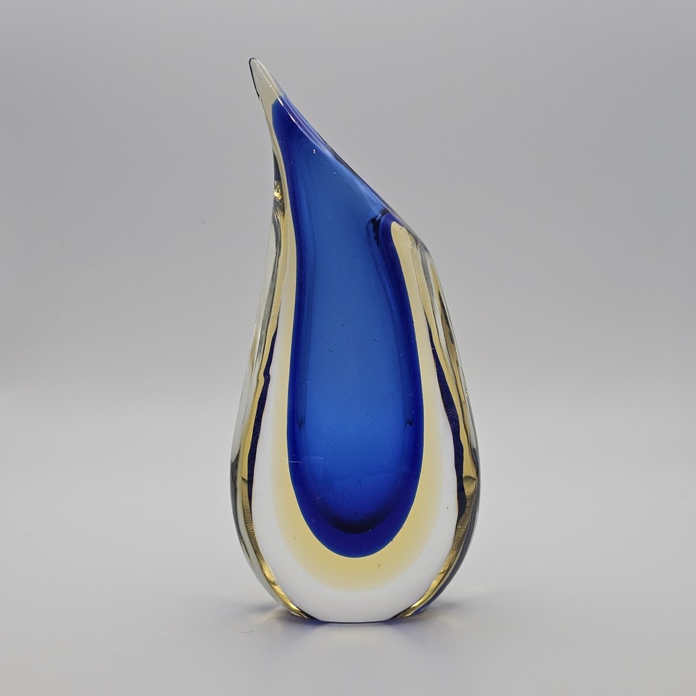 Murano Glass Vase Oggetti - Tear Drop Cobalt & Yellow Sommerso Glass 6