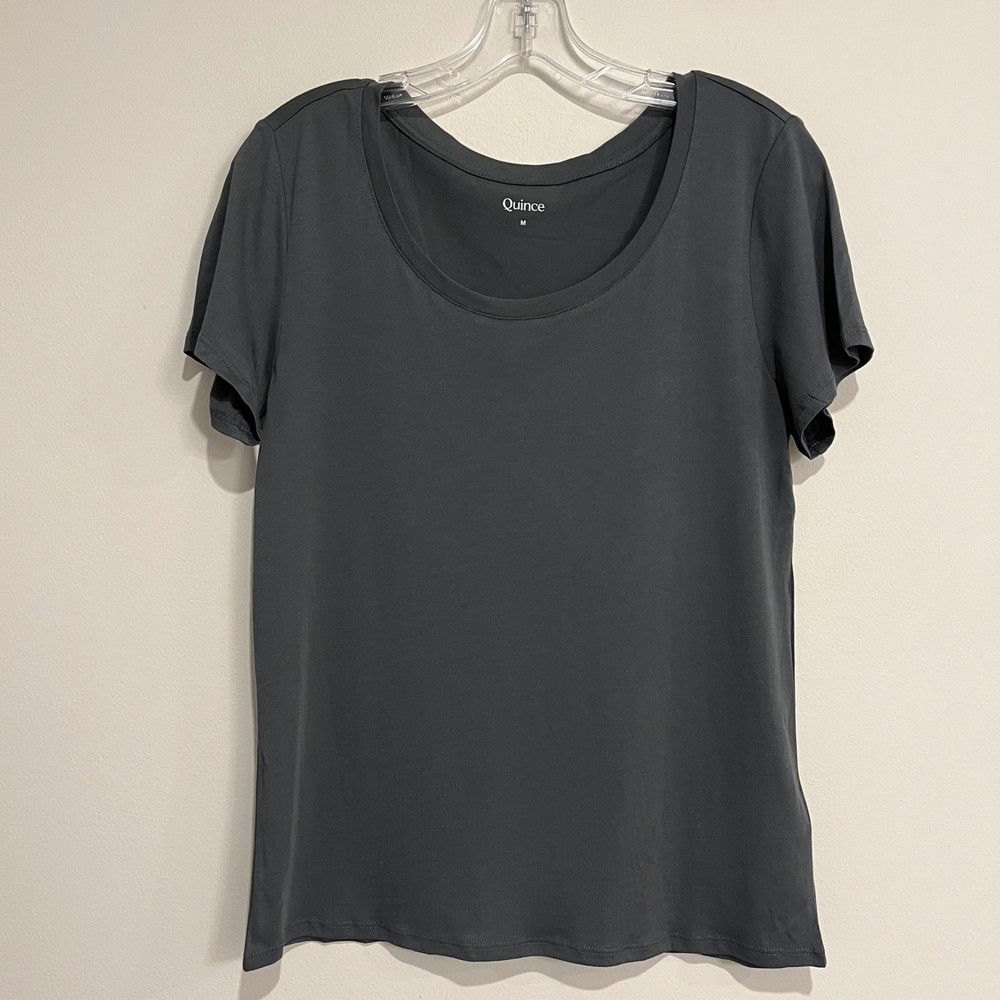 Quince T-Shirt Cotton Modal Scoop Neck Tee Dark Gray Short Sleeve Basic Medium