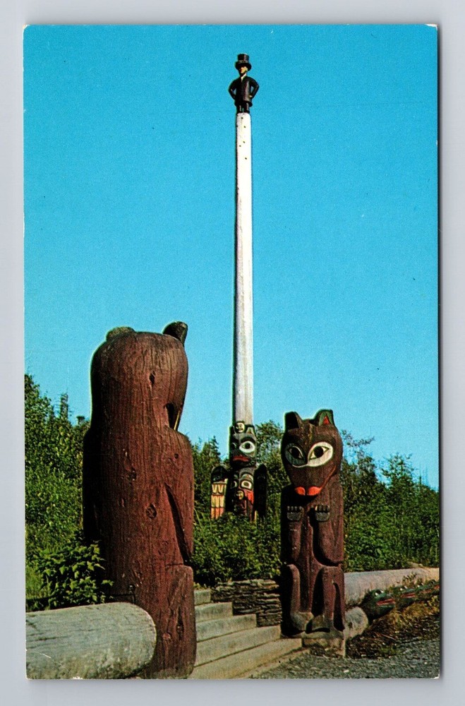 Ketchikan AK-Alaska, Abraham Lincoln Totem Pole, Antique Vintage Postcard