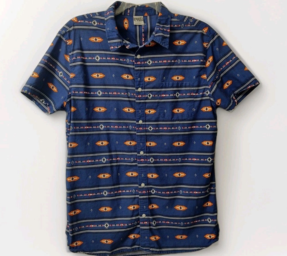 Vtg Hang Ten Men's XL Shirt Short Sleeve South Western Aztec Print Cotton Blue