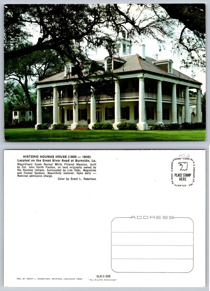 Historic Houmas House Burnside LA Greek Revival Mansion Postcard