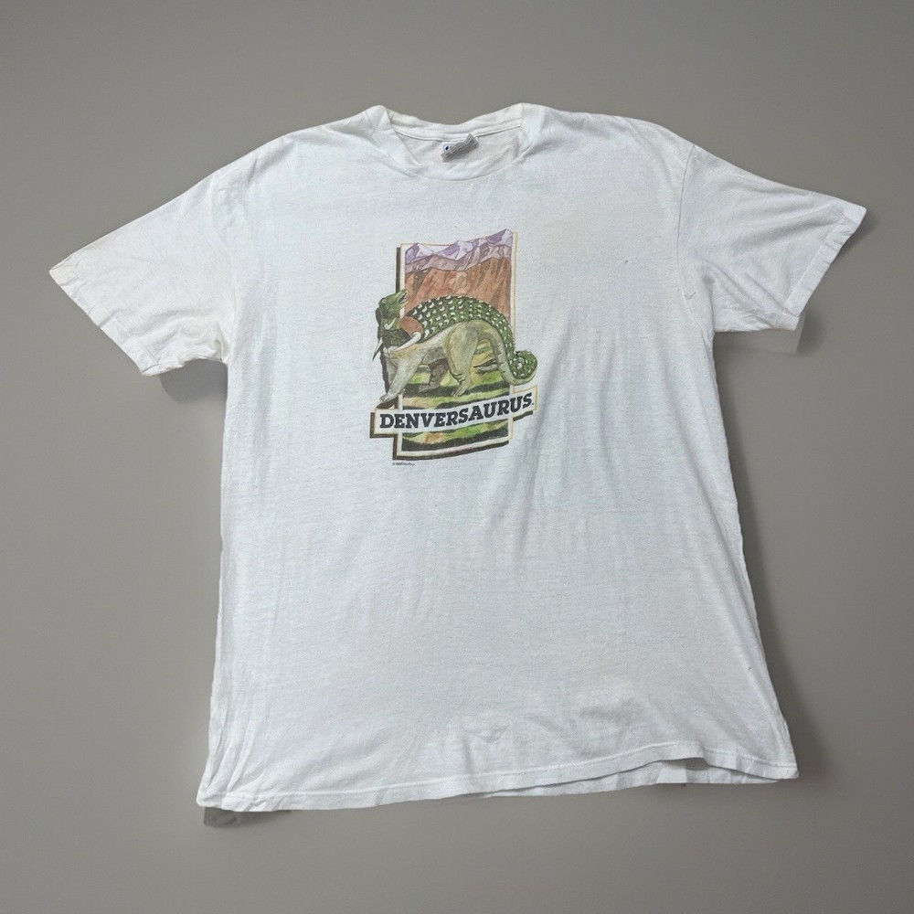 Vintage 80s 1988 Denversaurus Dinosaur Art Ken Rick Shirt Size XL Single Stitch