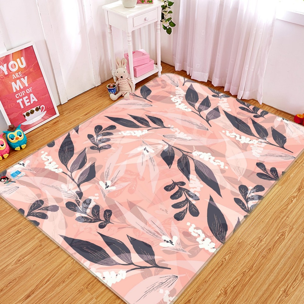 3D Leaves Pink Flowers NBC097 Game Rug Mat Elegant Photo Carpet Mat Fay 2023