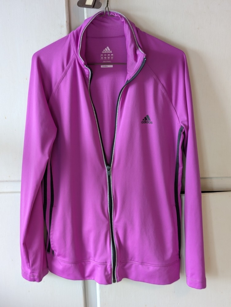 adidas Climalite Women's Pink Track Jacket M Full Zip Lightweight Pockets