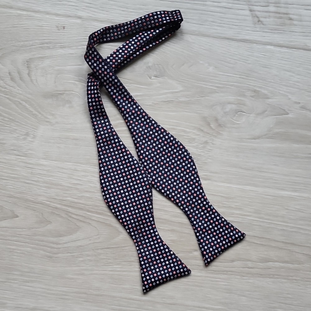 Navy Red White Polka Dot Men's Bow Tie Self-Tie Adjustable Neckwear