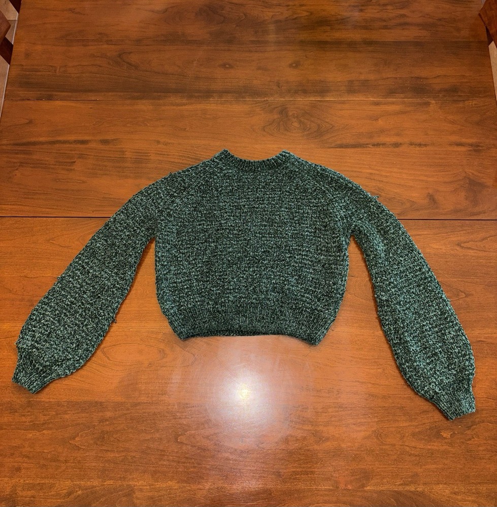 Altar'd State Textured Knit Crew Neck Pullover Sweater Green XS Women's