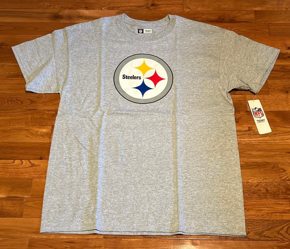 NFL Team Apparel Mens T-shirt Pittsburgh Steelers Short Sleeve Gray Large NWT