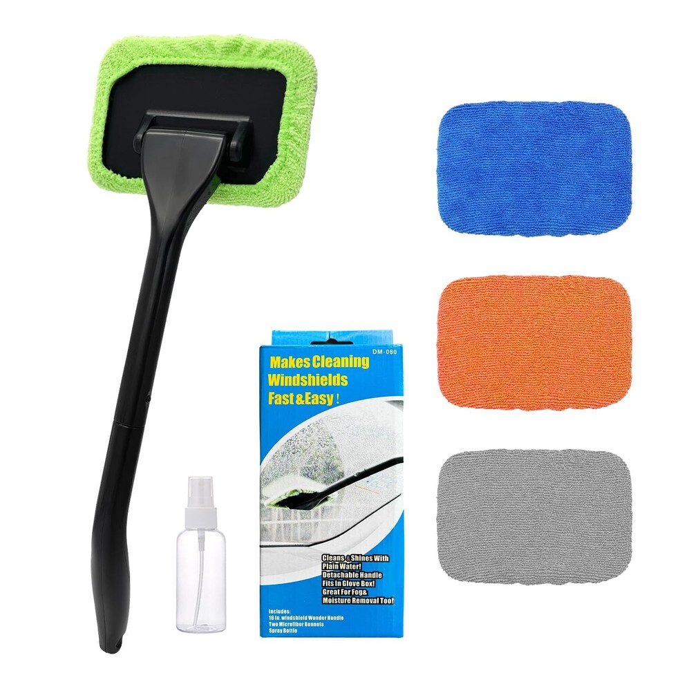 Car Windshield Cleaner Tool with 4 Reusable Microfiber Pads