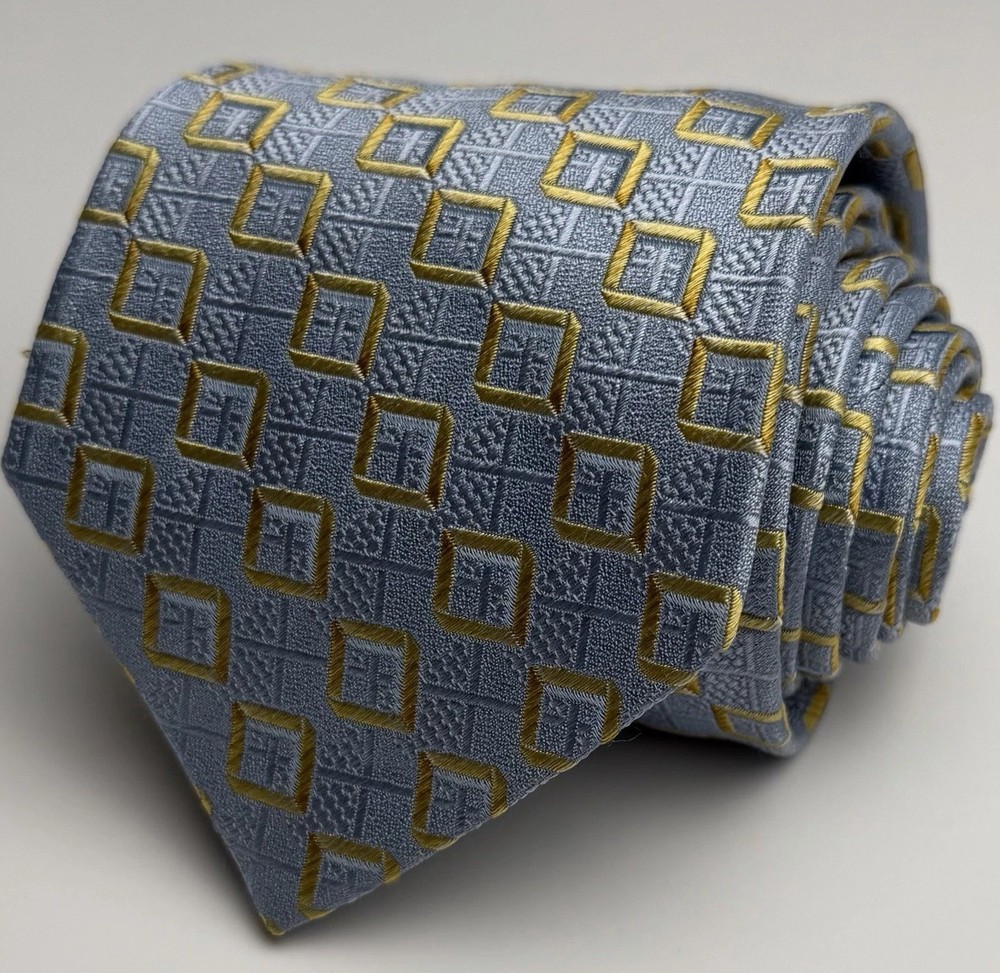 Ermenegildo Zegna Tie Blue Silk Geometric Print Made In Italy Necktie Luxury