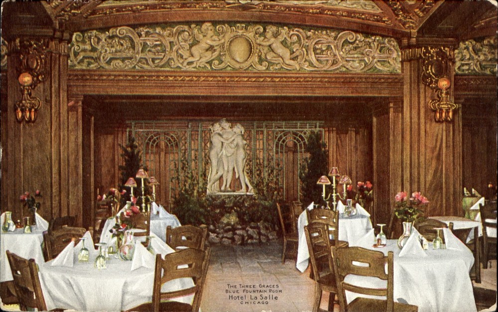 Three Graces Blue Fountain Room Hotel LaSalle Chicago Illinois IL ~ c1910