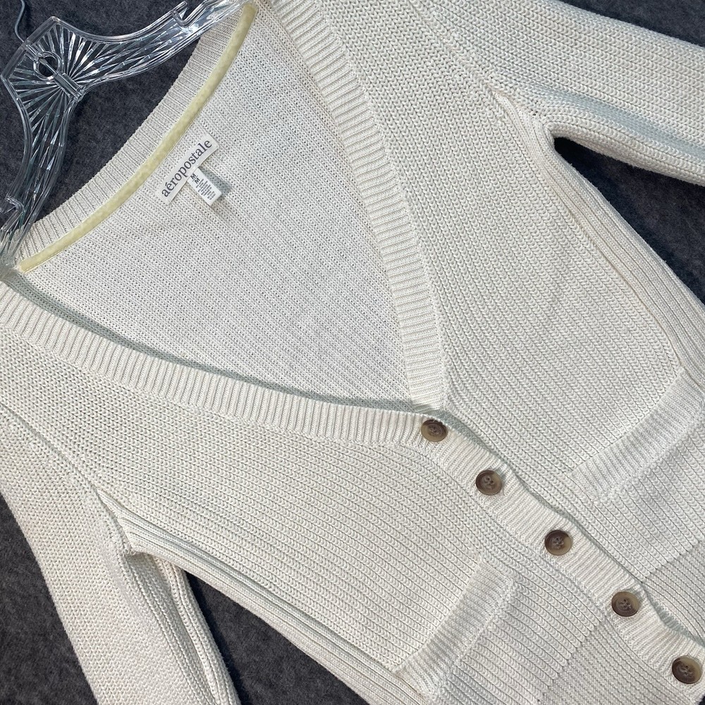 Aeropostale Womens Ivory White Ribbed Crop Cardigan Long Sleeve