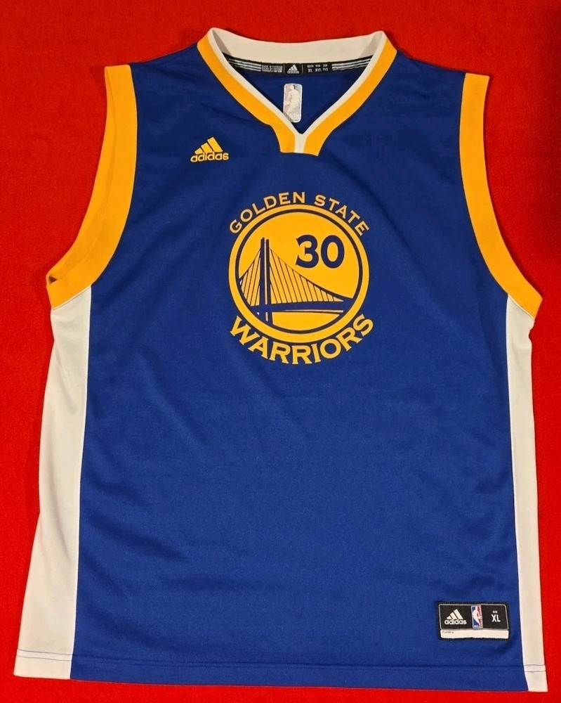 Steph Curry Golden State Warriors Jersey Youth XL Blue Gold Adidas #30 NBA
