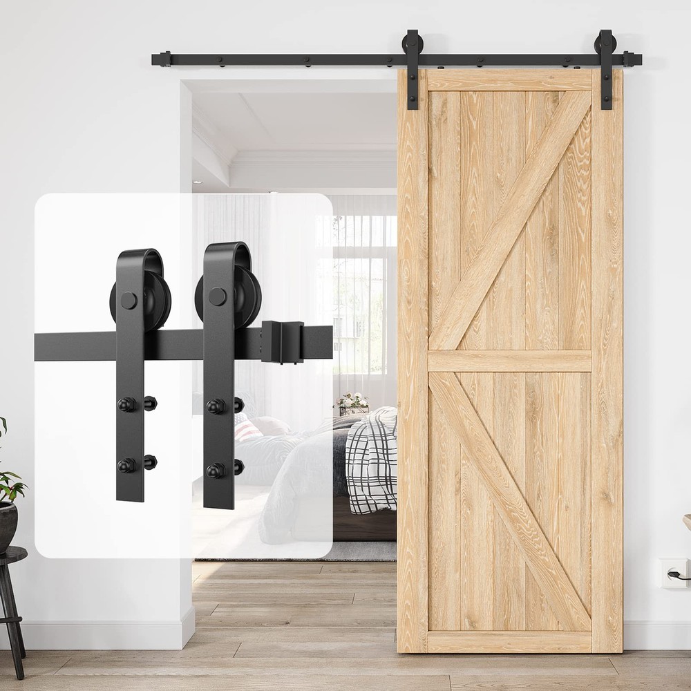 6ft Heavy Duty Sturdy Sliding Barn Door Hardware Kit Single Door - Smoothly a...