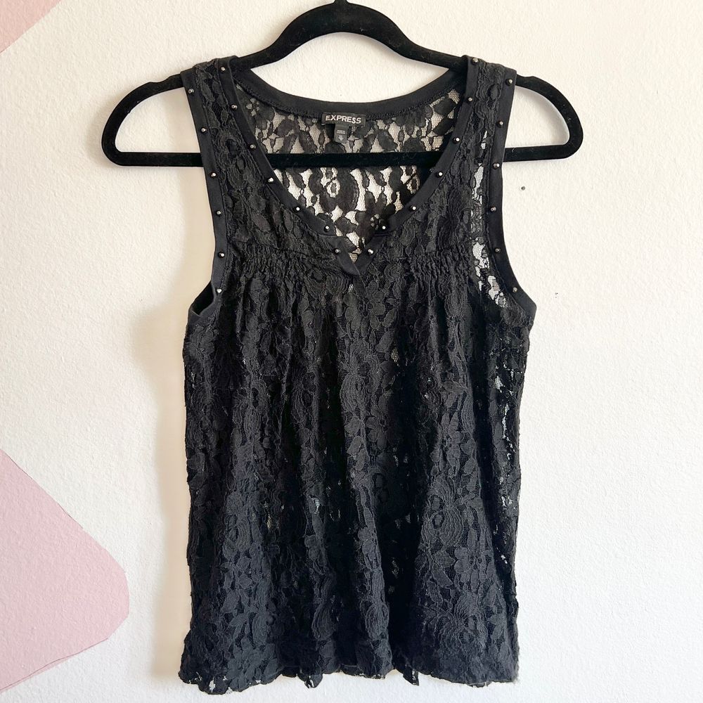 Vintage Express Lace Tank Top, Indie Sleaze Y2K Grunge Tumblr Gothic XS