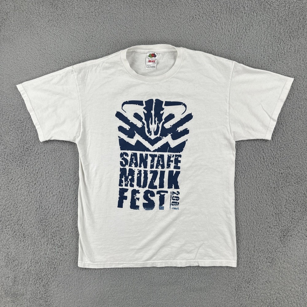 Fruit of the Loom Heavy L White T-Shirt 2007 Santa Fe Muzik Fest Blues Traveler Vintage Concert Tee