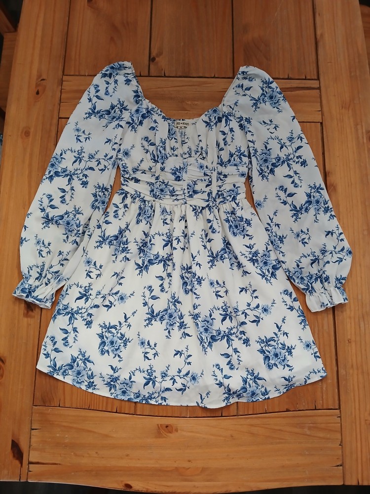 Inspired Hearts Blue White Floral Dress M Corset Peasant Boho Fairy Princess