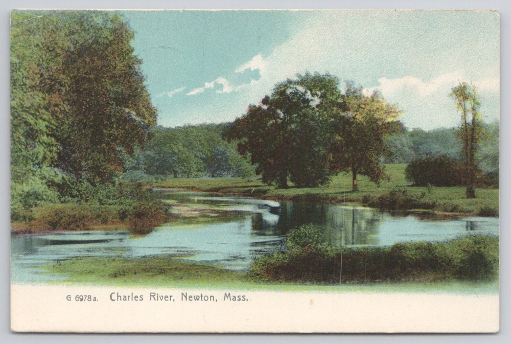 1908 Charles River Newton MA Rotograph Postcard Posted Early Views