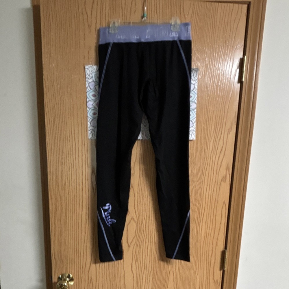 PINK Ultimate Women's Black Purple Ankle Leggings Logo Size M