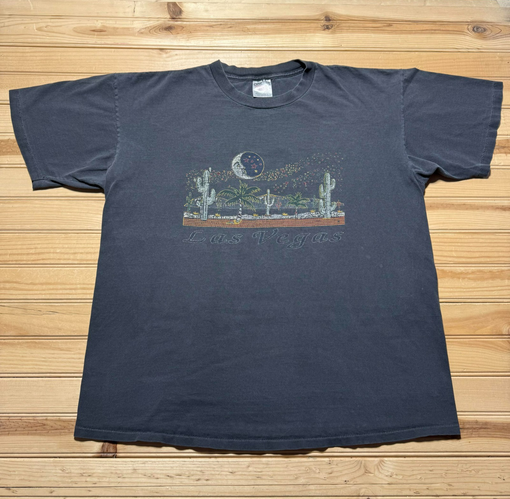 Vintage 90s Las Vegas Desert Moon Cactus Palm Tree Night Sky Souvenir Shirt - XL
