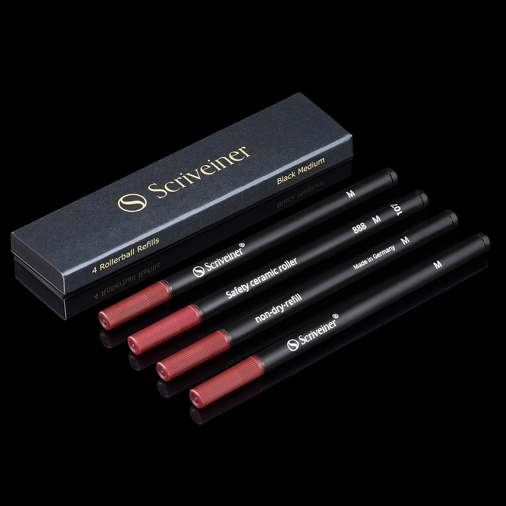 Scriveiner Rollerball Refill Black Medium - 4 Rollerball Refills Designed