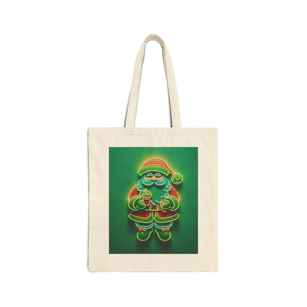 Cotton Canvas Tote Bag Colorful Neon Santa Claus Design 2, Gift Everyday