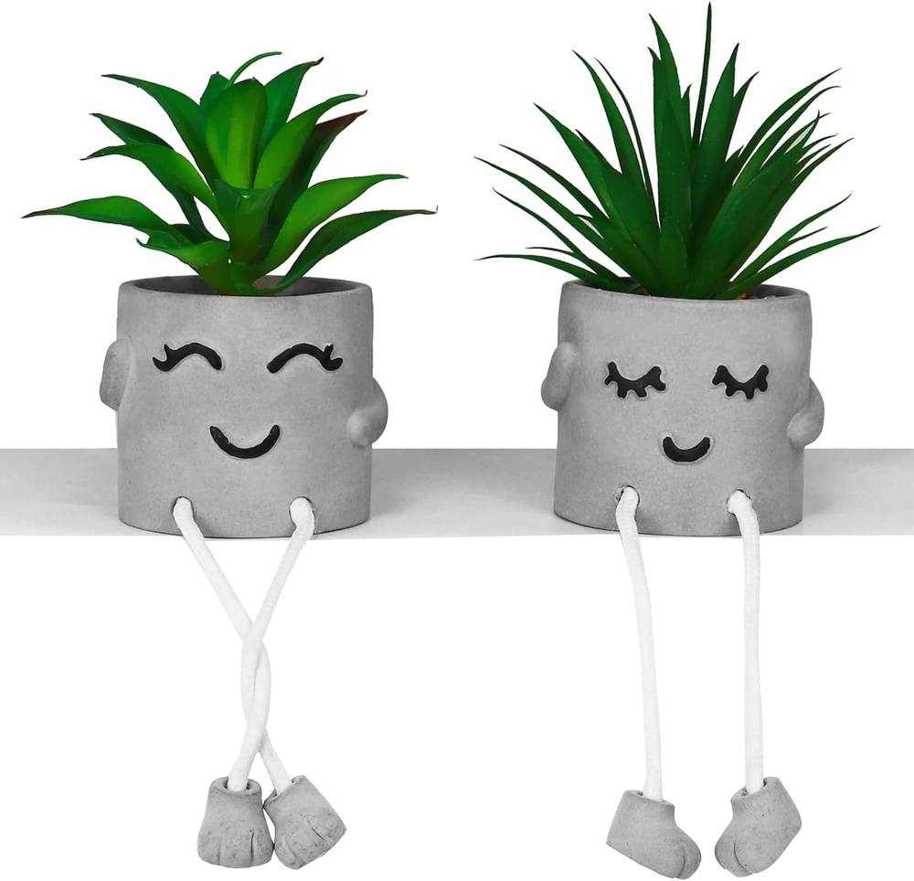 Mini Hanging Faux Succulents in Cement Pots - Artificial Decor  