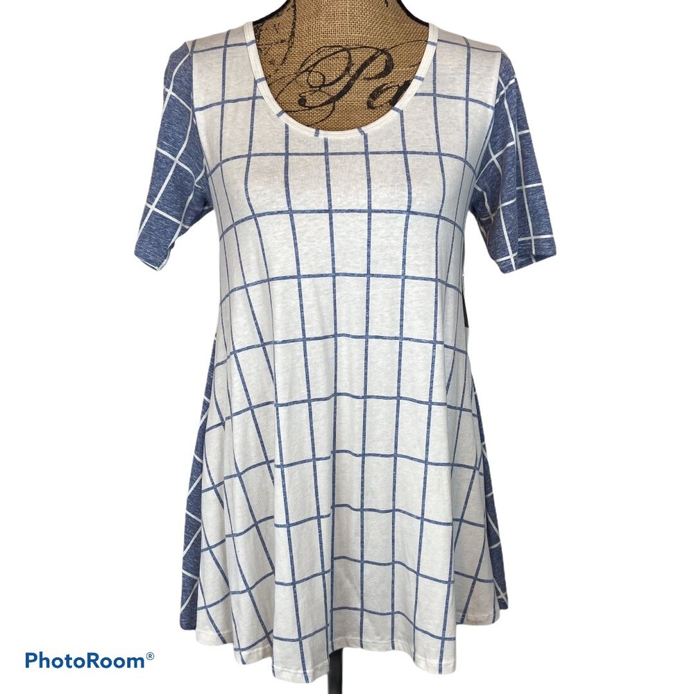 LuLaRoe Perfect T Shirt XXS NWT Geometric Windowpane Print Oversized Swing Fit