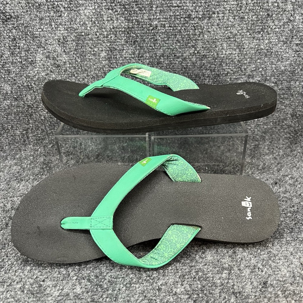 Sanuk Women's Yoga Mat Green Black  Flip Flops Sandals Size 10
