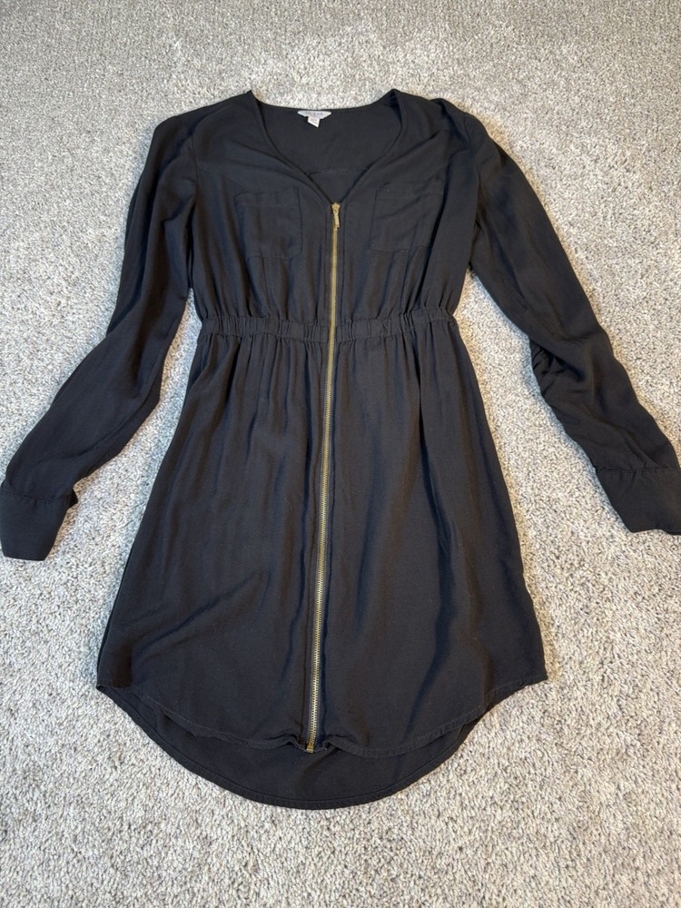 Guess Black Zip Up Dress With Gold Zipper Size XS Long Sleeve