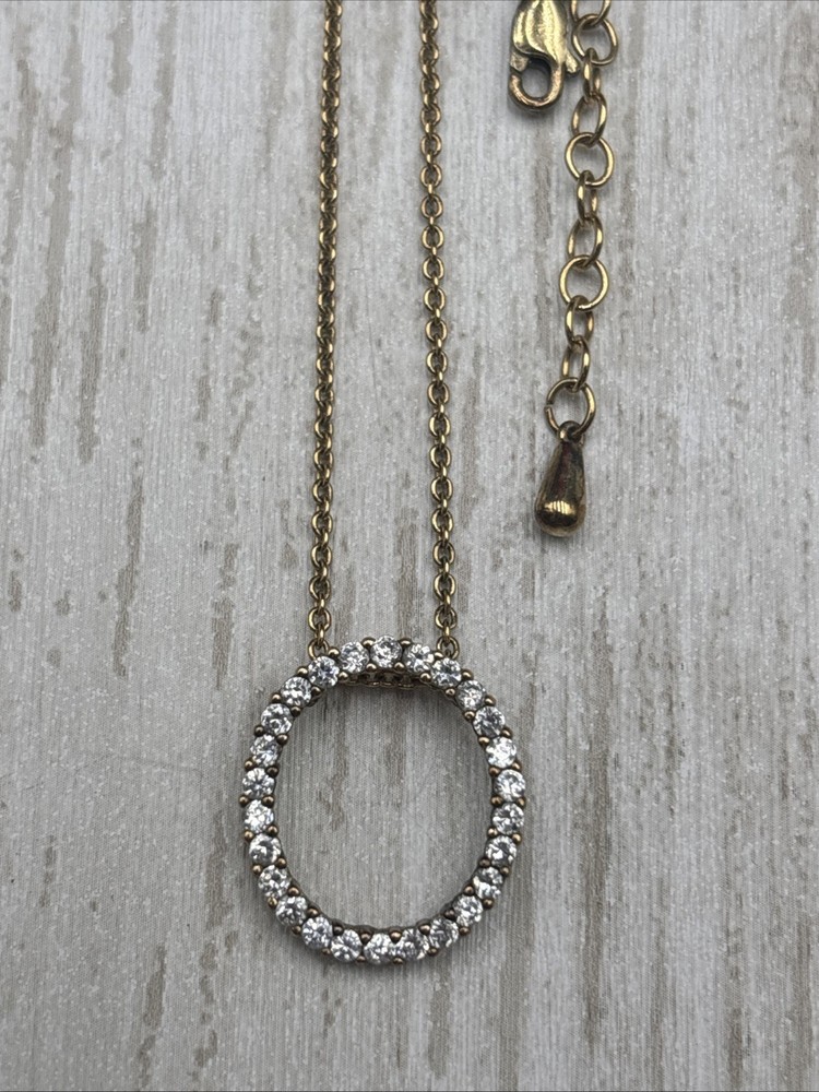 Vintage 925 Italy Sterling Silver CZ Diamond Circle Pendant Necklace 16.5-18