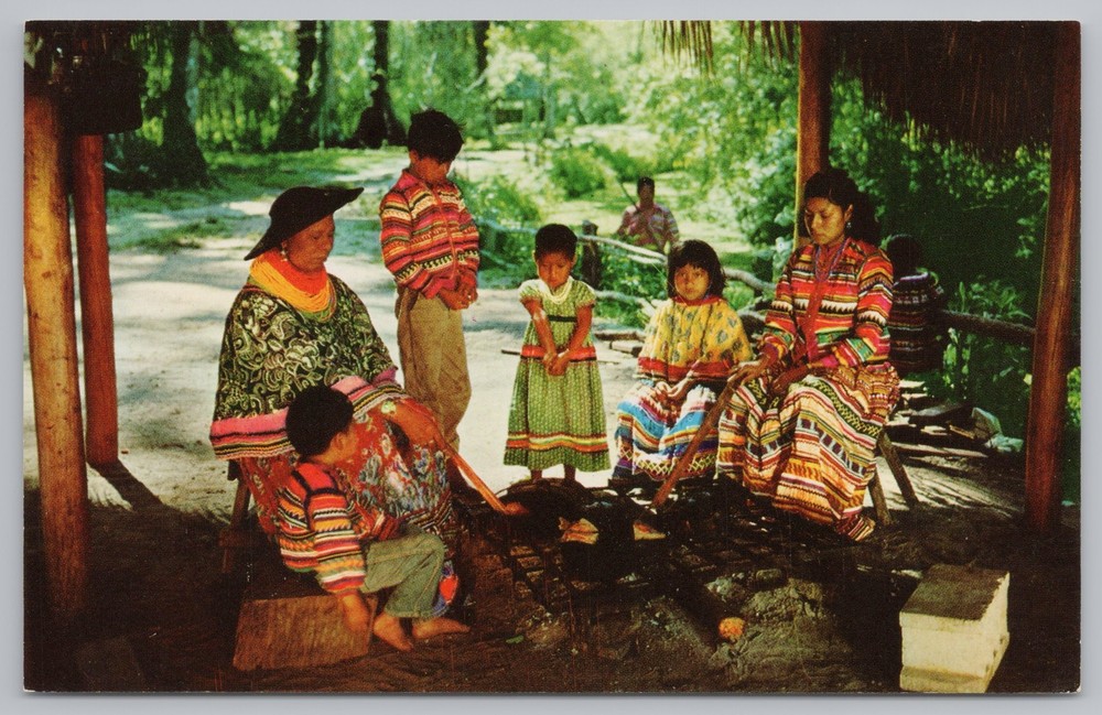 Native Americana Indian~Seminole Village~Silver Springs Florida~Vintage Postcard