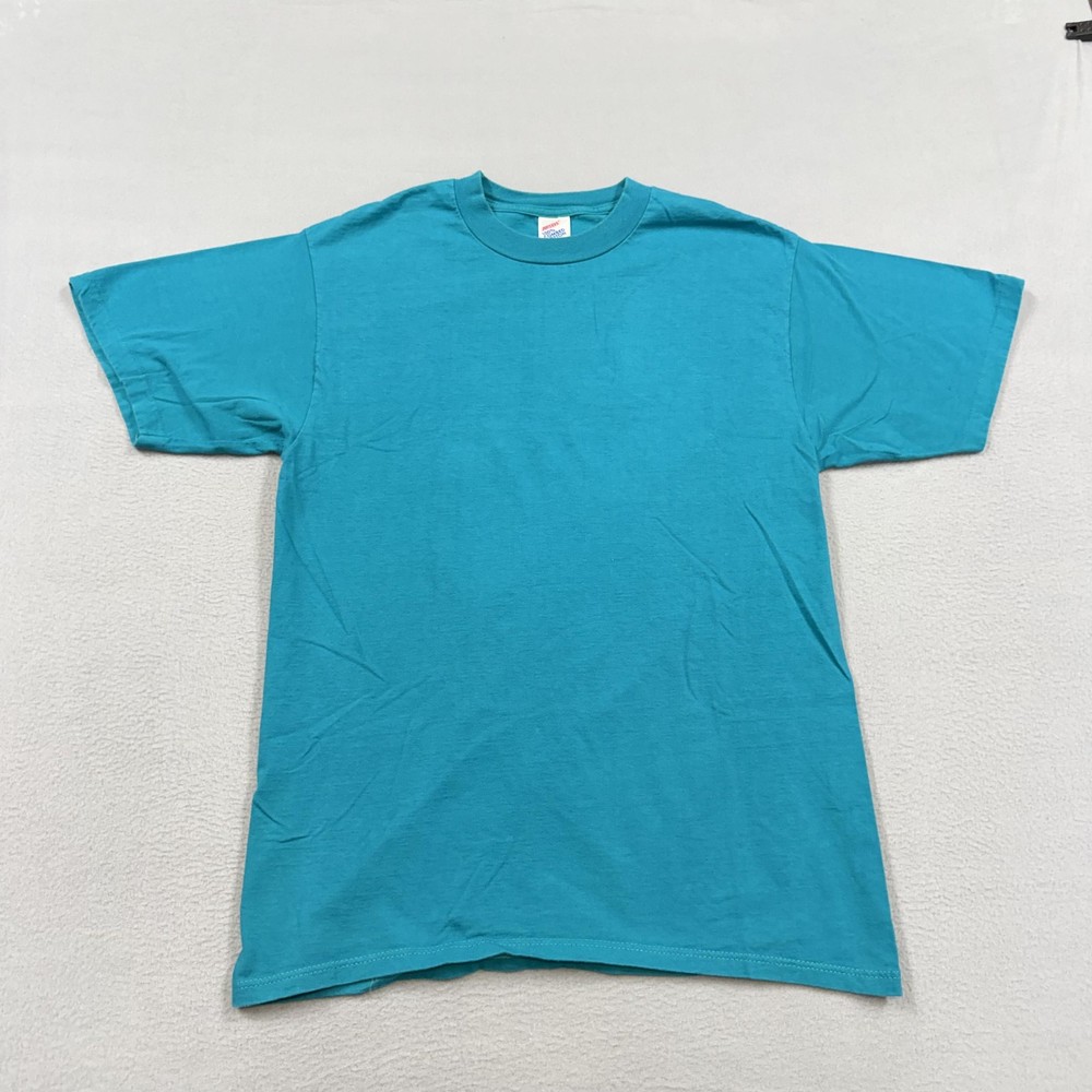 Vintage Jerzees Shirt Mens Large Blue Blank Basic 100% Cotton Tee Made USA