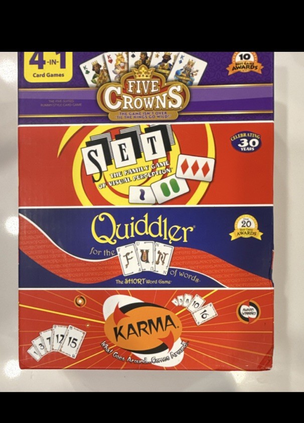 Card Games Kids 4 Pack QUIDDLER, KARMA, SET, FIVE CROWNS