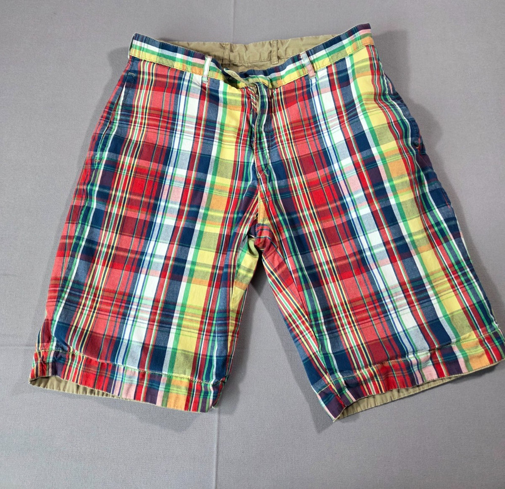 Polo Ralph Lauren Reversible Shorts Mens 33 Plaid Khaki Cotton