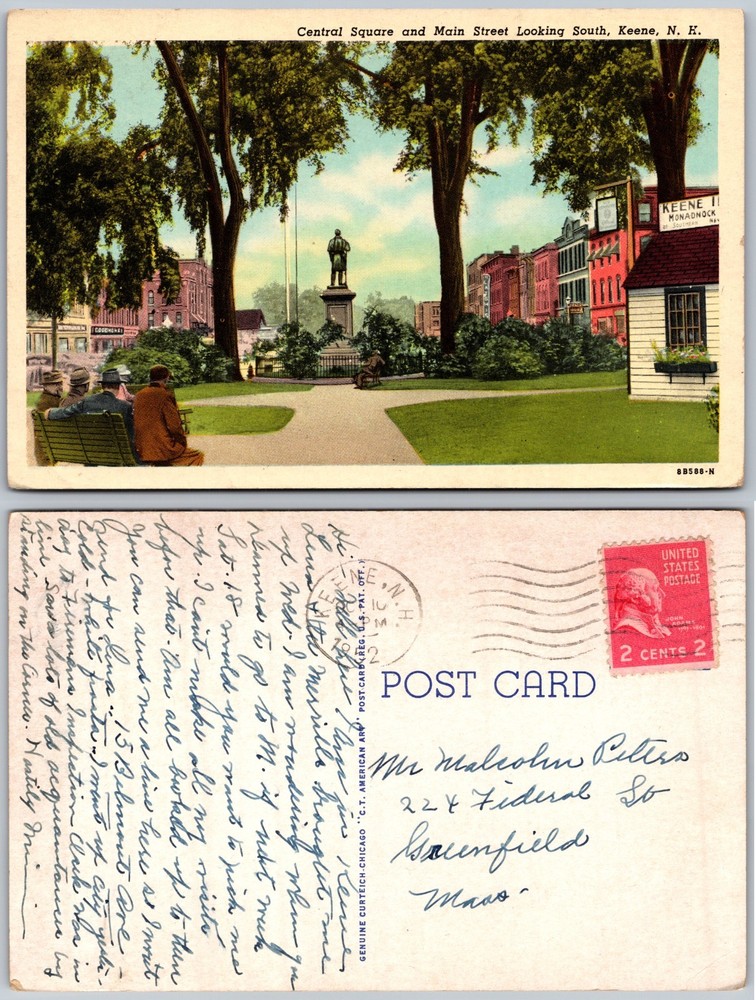 Central Square Main Street Keene New Hampshire Park Statue Postcard