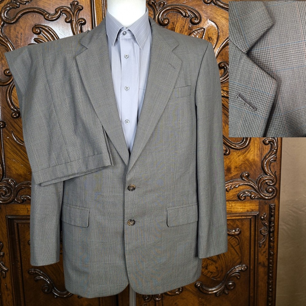 Oscar De La Renta Suit 2 Piece Mens 40R 34X31 Beige Plaid VL Wool
