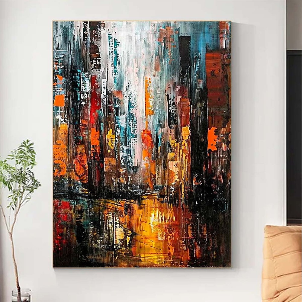 Black Hand Painted oil painting on Canvas Home Decor Modern Abstract New York