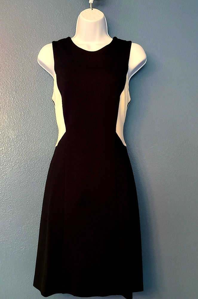 Vince Camuto Womens Colorblock Fit & Flare Sleeveless Dress Size 6 Black Ivory