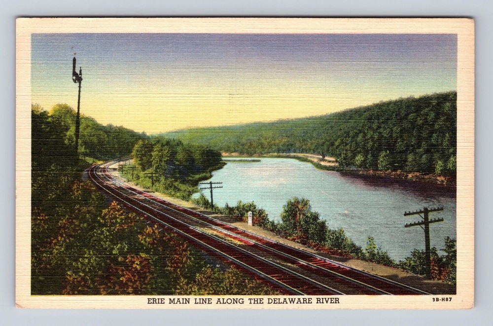 Erie Main Railroad Line along the Delaware River, Vintage Postcard