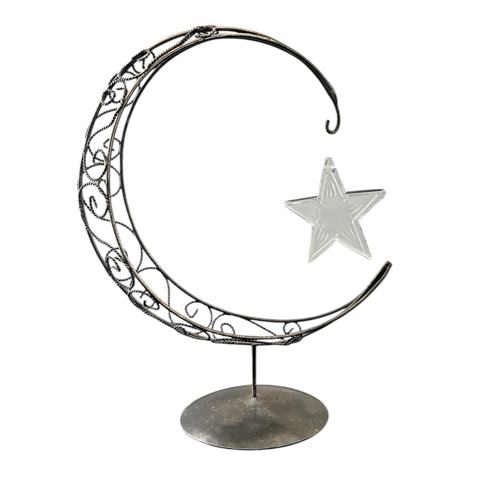 Vtg 90s Celestial Moon Star Ornament Metal Filigree Stand Boho Witchy Decor
