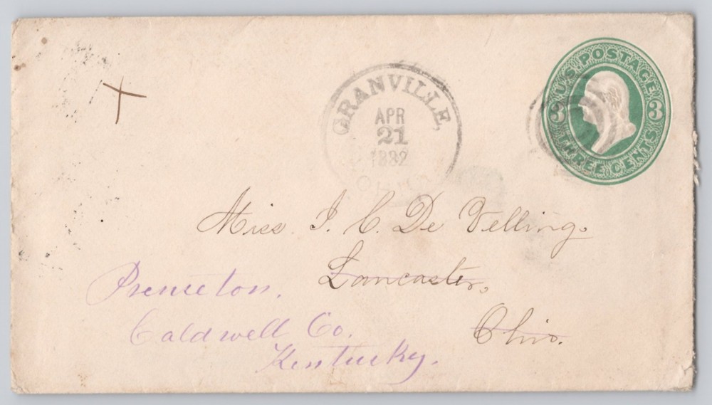 Granville, OH, 3c embossed postal stationery envelope, un 1899
