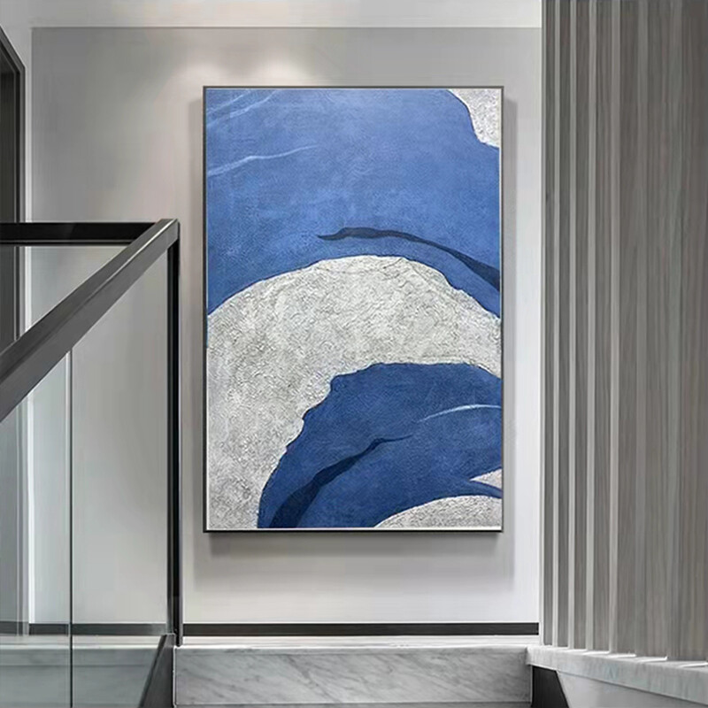 Custom Klein Blue Pure Handpainted Abstract Vertical Oil Painting Texture Art
