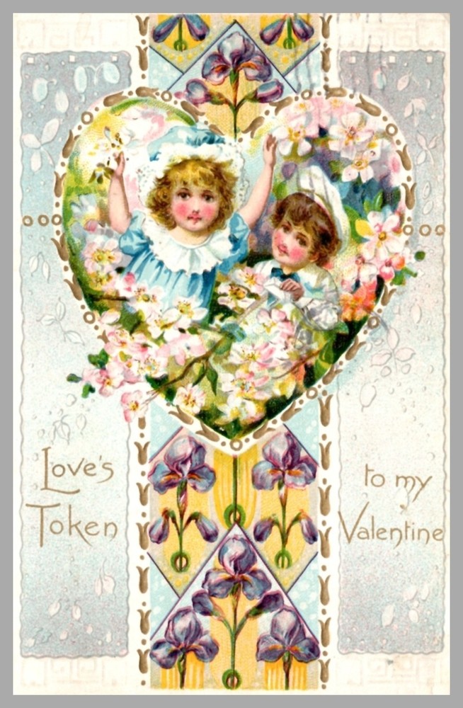 Love’s Token To My Valentine Children w/ Flowers c1912 Tuck’s Embossed Postcard