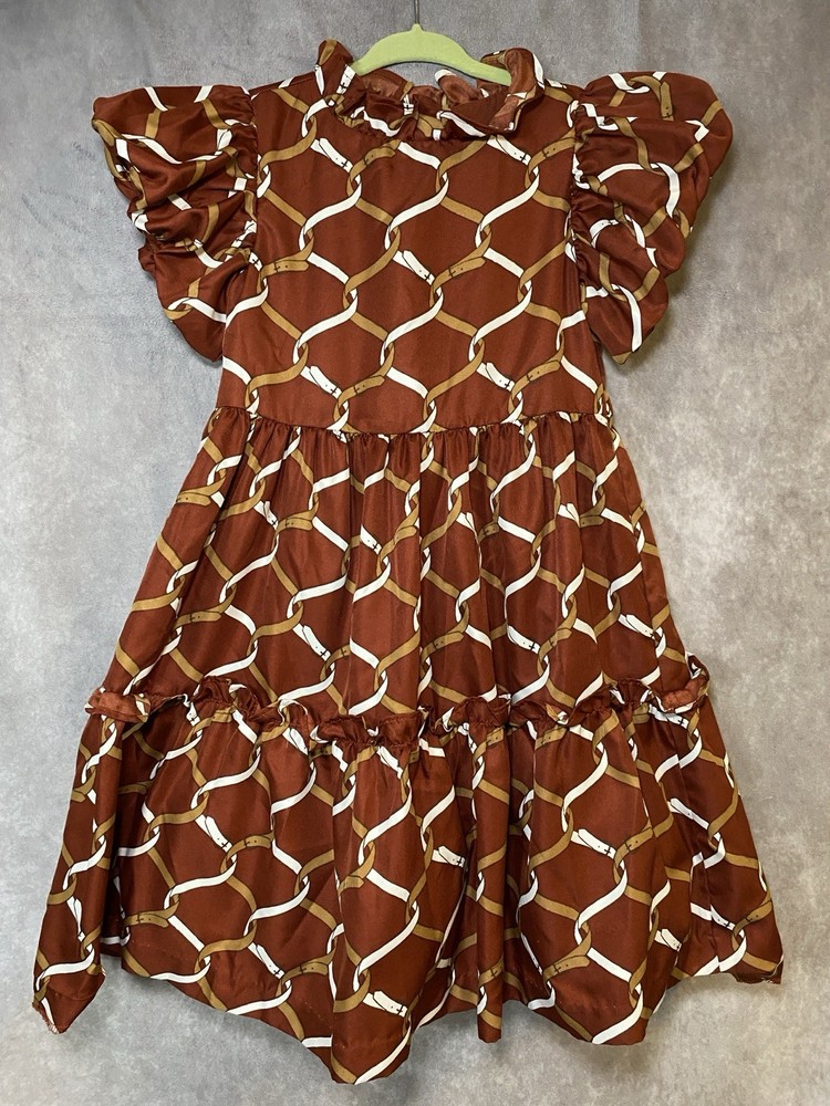 JANIE AND JACK Fall Western Equestrian Brindle Boho Ruffle Dress Size 6