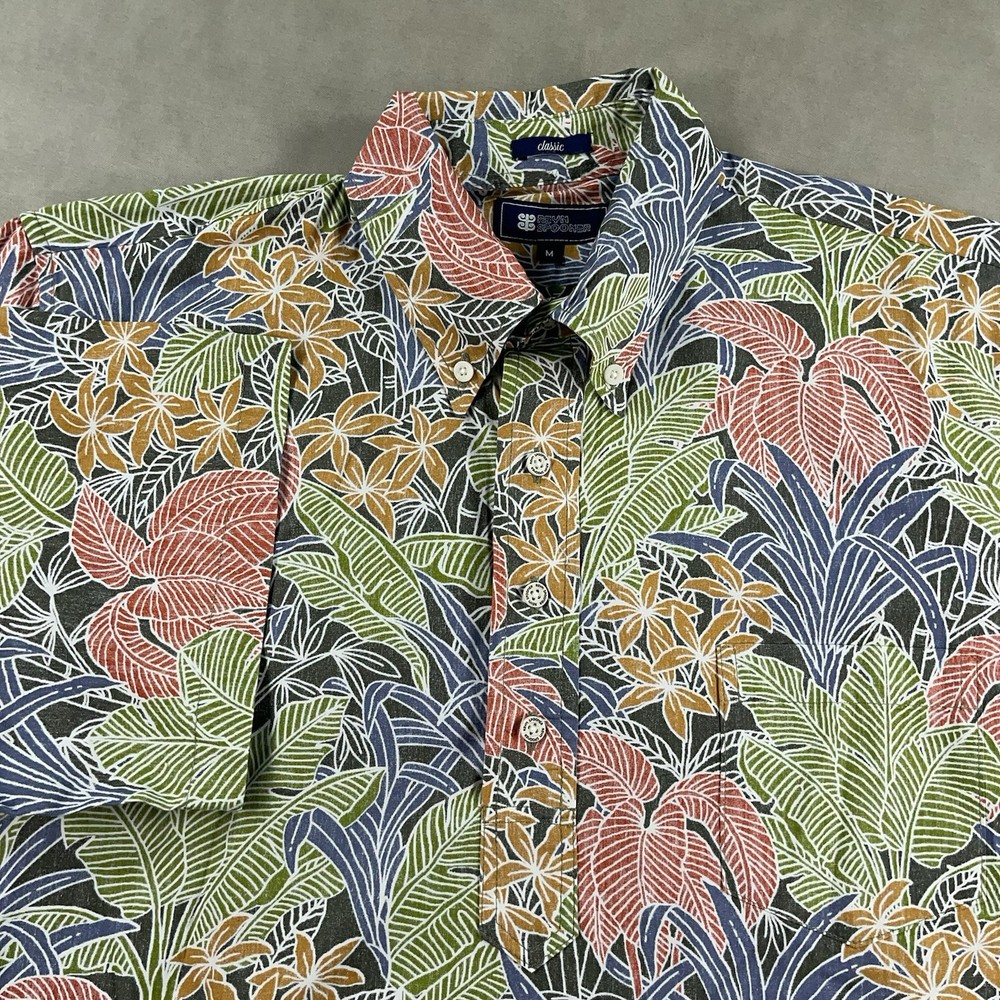 Reyn Spooner Hawaiian Shirt Mens Medium Button Down Reverse Print Popover Floral