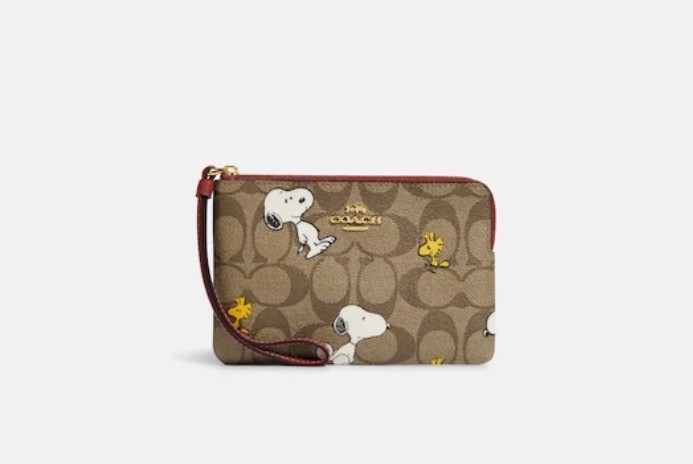 COACH x PEANUTS Corner Zip Wristlet Signature Snoopy Woodstock New