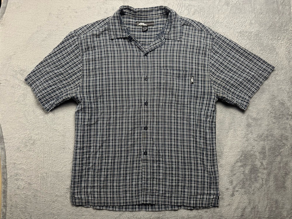 VTG No Fear Men's XL Button Up Short Sleeve Front Pocket Shirt Plaid Blue
