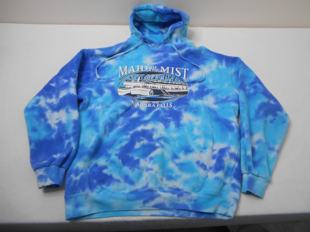 Vintage Y2K Niagara Falls Maid of the Mist Tie Dye Hoodie Blue Graphic Size M