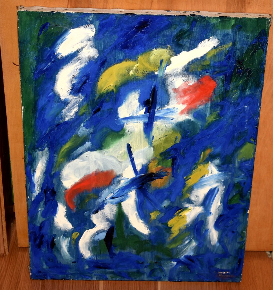 1962 Boston Mid Century Amazing Abstract Cross Painting Edward Cooper 18x25
